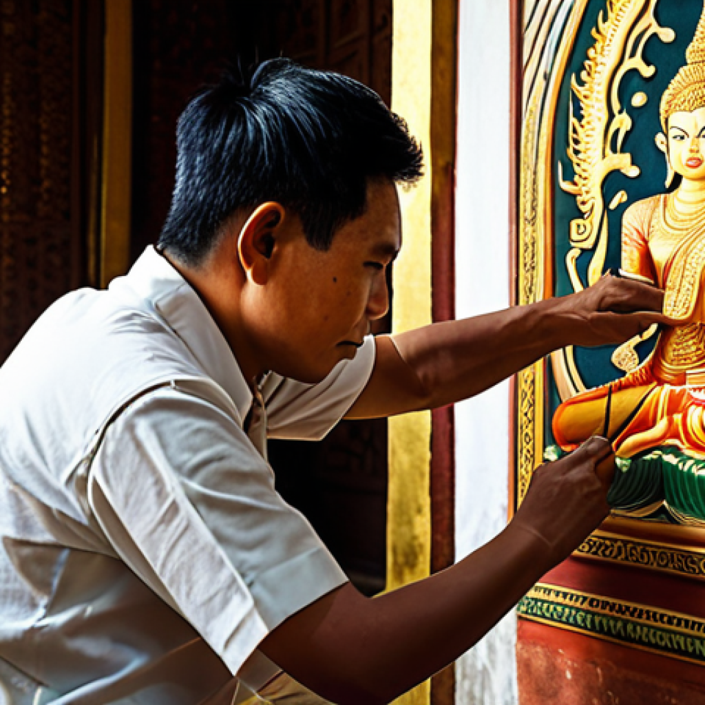 문화재수리기술자 경력 개발을 위한 팁 - Traditional Thai Artisan**

"A skilled Thai artisan meticulously restoring a delicate mural inside a...