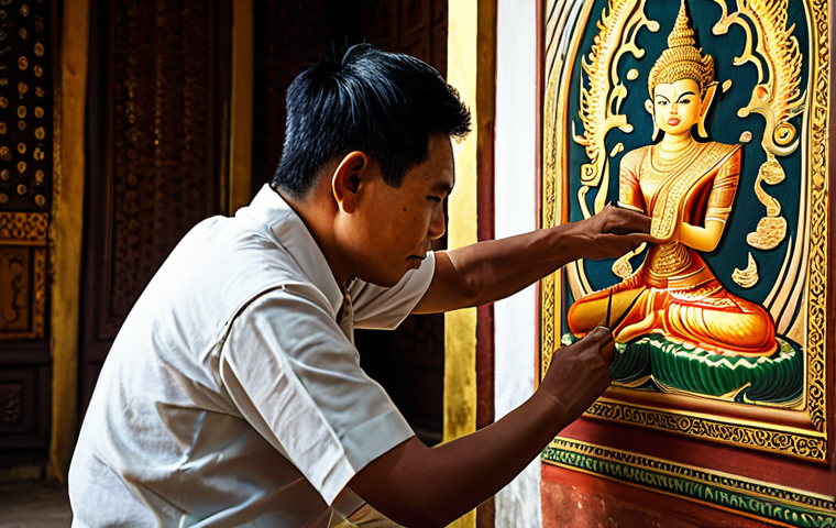 문화재수리기술자 경력 개발을 위한 팁 - Traditional Thai Artisan**
"A skilled Thai artisan meticulously restoring a delicate mural inside a...