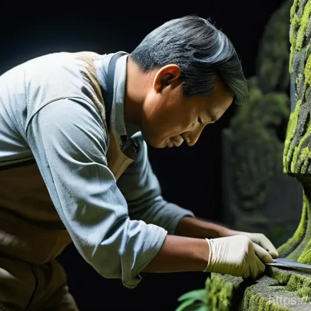 문화재수리기술자 직무별 역할 - **Prompt:** A skilled cultural heritage conservator, wearing practical yet professional work attire ...