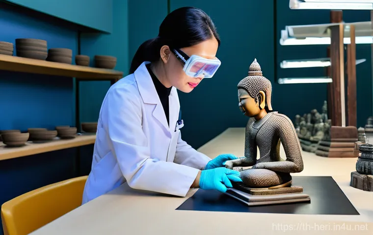 문화재수리기술자 초보자 가이드 - A highly detailed, realistic image of a dedicated Thai cultural heritage conservator, wearing a mode...