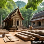 Home 21 문화재수리기술자 실기시험에서 피해야 할 실수 - A detailed scene of Thai heritage site restoration work, showing a diverse team of workers wearing s...