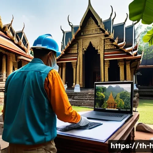 Home 31 문화재수리기술자 채용 시장 트렌드 - A detailed scene of Thai cultural heritage restoration experts working on an ancient temple in Thail...